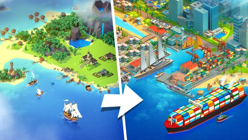 Взломанная Sea Port: Cargo Boat Tycoon (Си Порт)  [МОД Mega Pack] — полная версия apk на Андроид screen 1