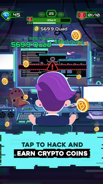 Скачать взломанную Hacking Hero: Hacker Clicker (Хакинг герой)  [МОД Много монет] — стабильная версия apk на Андроид screen 2