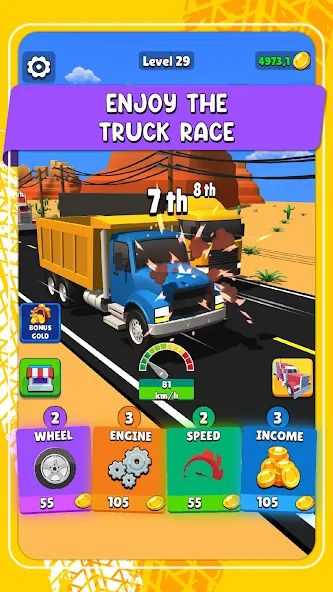 Скачать взломанную Idle Truck Racing : Cybertruck (Айдл Трак Рейсинг)  [МОД Бесконечные деньги] — последняя версия apk на Андроид screen 1