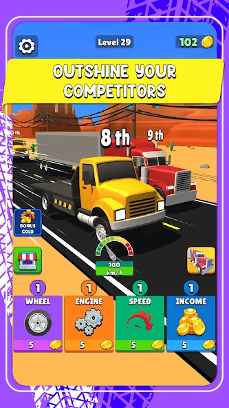 Скачать взломанную Idle Truck Racing : Cybertruck (Айдл Трак Рейсинг)  [МОД Бесконечные деньги] — последняя версия apk на Андроид screen 5