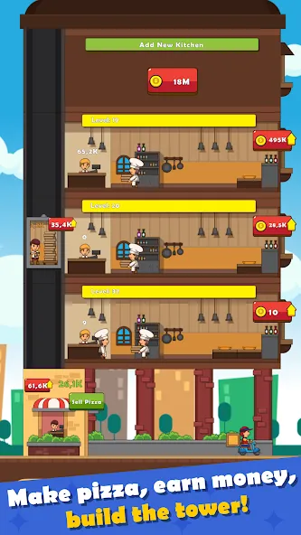 Скачать взломанную Pizza Tower: Idle Tycoon (Пицца Тауэр)  [МОД Много монет] — стабильная версия apk на Андроид screen 2