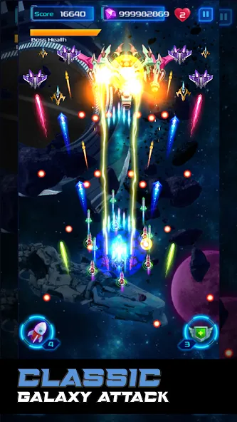 Скачать взломанную Galaxy Attack: Space Shooter (Гэлэкси Аттак)  [МОД Mega Pack] — стабильная версия apk на Андроид screen 1