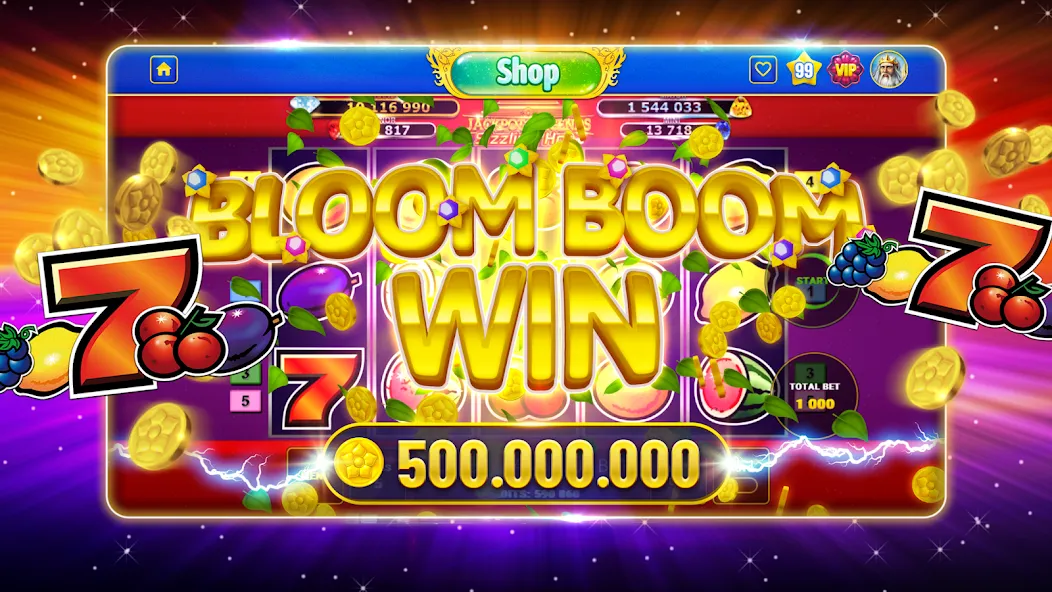 Скачать взломанную Bloom Boom Casino Slots Online (Блум Бум Казино Слоты Онлайн)  [МОД Unlocked] — полная версия apk на Андроид screen 1