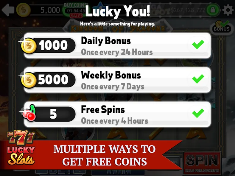 Скачать взломанную Lucky Slots (Лаки Слотс)  [МОД Unlocked] — полная версия apk на Андроид screen 5