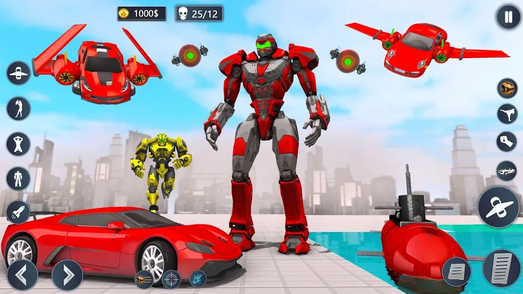 Взломанная Flying Car Robot Game Car Game  [МОД Unlocked] — стабильная версия apk на Андроид screen 4