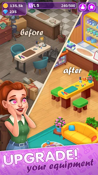 Скачать взлом Beauty Tycoon: Hair Salon Game (Бьюти Тайкун)  [МОД Menu] — стабильная версия apk на Андроид screen 5