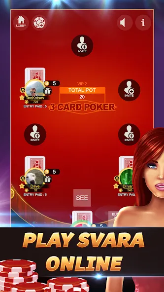 Взлом Svara — 3 Card Poker Card Game  [МОД Бесконечные монеты] — последняя версия apk на Андроид screen 1