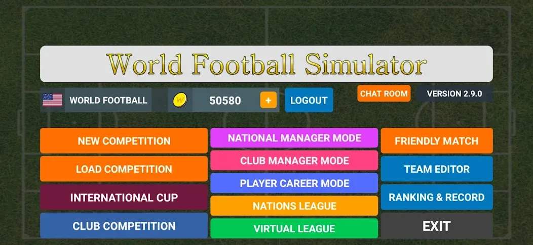 Скачать взломанную World Football Simulator (Мировой Футбольный Симулятор)  [МОД Много монет] — последняя версия apk на Андроид screen 1