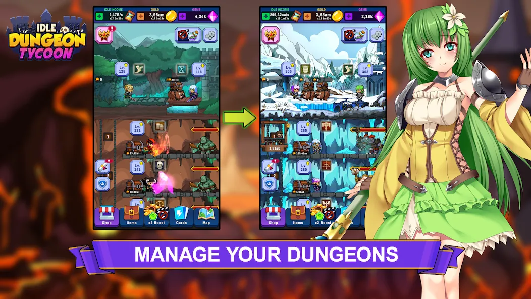 Скачать взлом Idle Dungeon Tycoon (Айдл Данжен Тайкун)  [МОД Unlimited Money] — последняя версия apk на Андроид screen 1