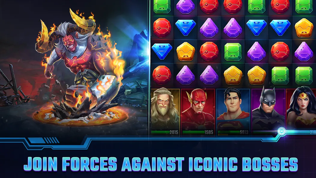 Скачать взломанную DC Heroes & Villains: Match 3  [МОД Бесконечные монеты] — стабильная версия apk на Андроид screen 4