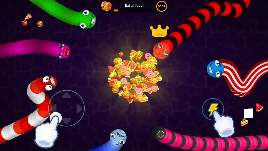 Взломанная Snake vs Worms: Fun .io Zone  [МОД Много монет] — полная версия apk на Андроид screen 4