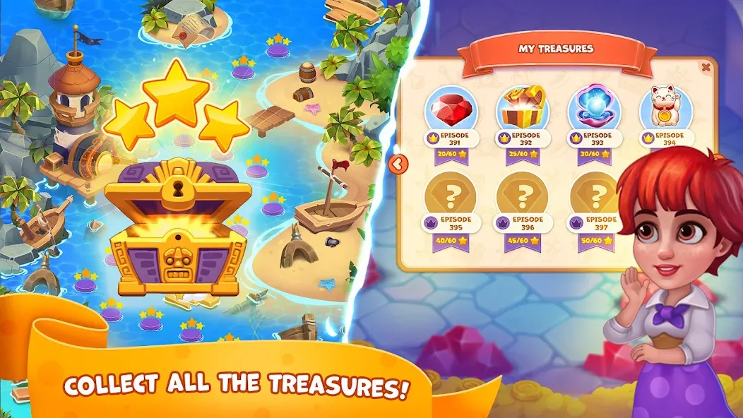 Взломанная Pirate Treasures: Jewel & Gems  [МОД Mega Pack] — полная версия apk на Андроид screen 4