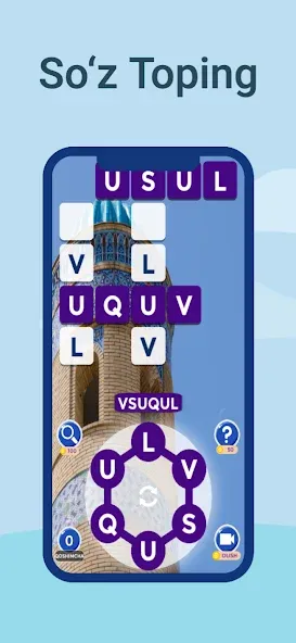 Скачать взлом So'z o'yini — So'zni Toping  [МОД Бесконечные деньги] — полная версия apk на Андроид screen 1