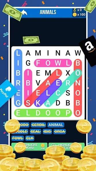 Скачать взломанную Make Money: Word Search (Мейк Мани)  [МОД Unlocked] — стабильная версия apk на Андроид screen 2