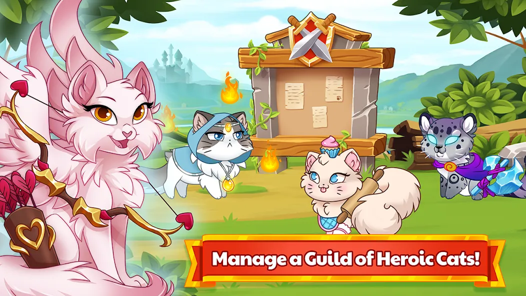 Скачать взломанную Castle Cats — Idle Hero RPG (Кэстл Кэтс)  [МОД Unlocked] — полная версия apk на Андроид screen 1