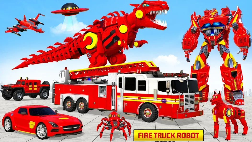 Скачать взломанную Fire Truck Robot Car Game  [МОД Unlimited Money] — последняя версия apk на Андроид screen 2