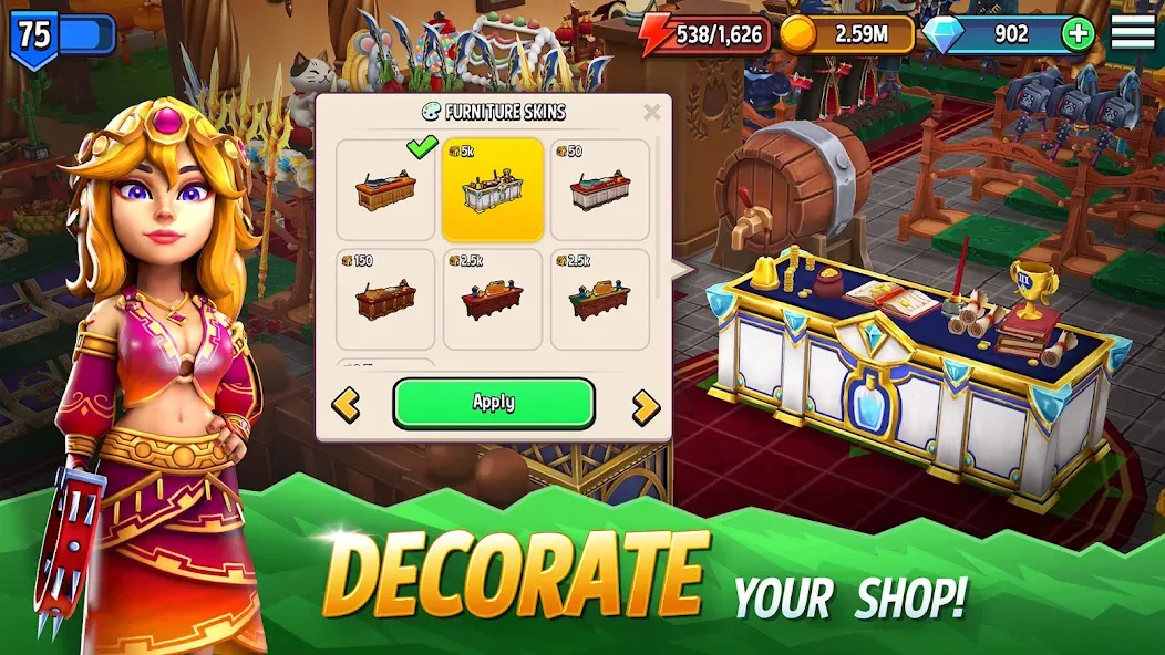 Взломанная Shop Titans: RPG Idle Tycoon (Шоп Тайтанс)  [МОД Mega Pack] — стабильная версия apk на Андроид screen 3