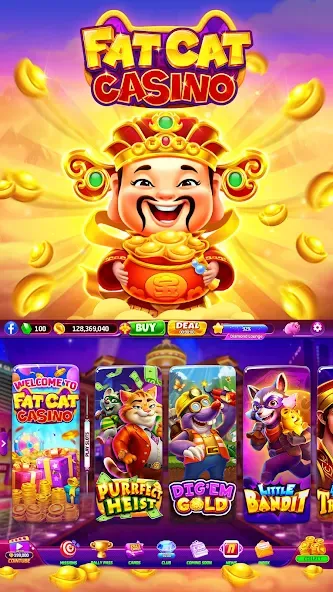 Скачать взломанную Fat Cat Casino — Slots Game (Фэт Кэт Казино)  [МОД Unlocked] — полная версия apk на Андроид screen 2