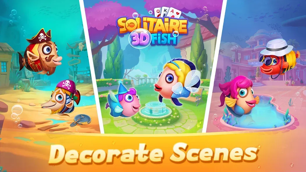 Взломанная Solitaire 3D Fish  [МОД Все открыто] — полная версия apk на Андроид screen 2