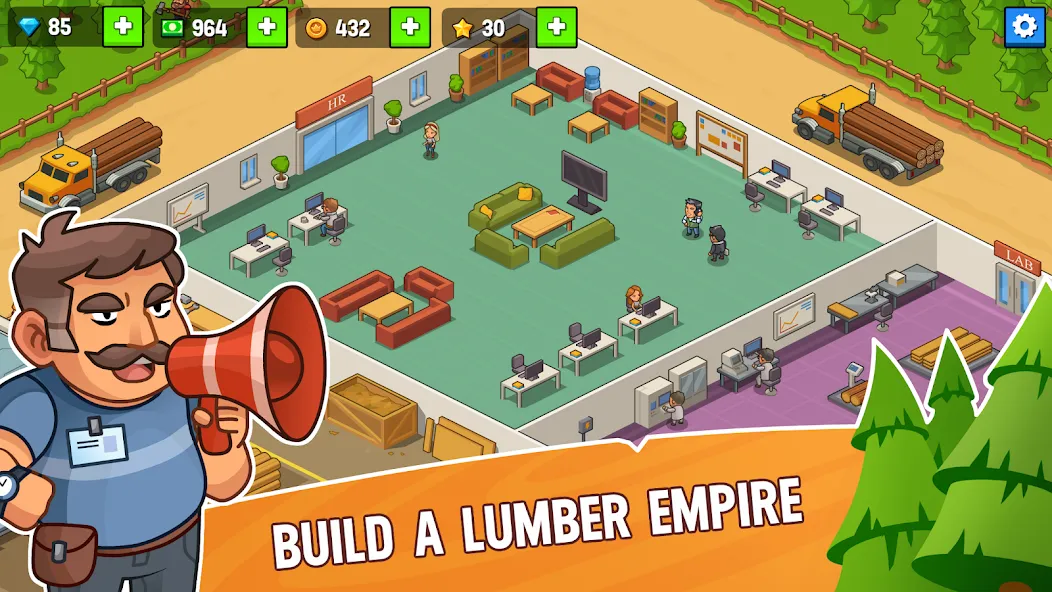 Скачать взломанную Lumber Inc Tycoon (Ламбер инк тайкун)  [МОД Много денег] — стабильная версия apk на Андроид screen 1