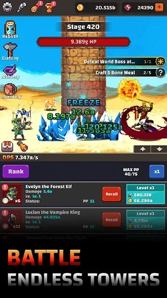 Скачать взломанную Tower Quest: Pixel Idle RPG (тауэр квест)  [МОД Бесконечные деньги] — стабильная версия apk на Андроид screen 1