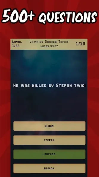 Скачать взлом Vampire Diaries Quiz Trivia (Вампирские дневники викторина виктрия)  [МОД Много монет] — последняя версия apk на Андроид screen 1