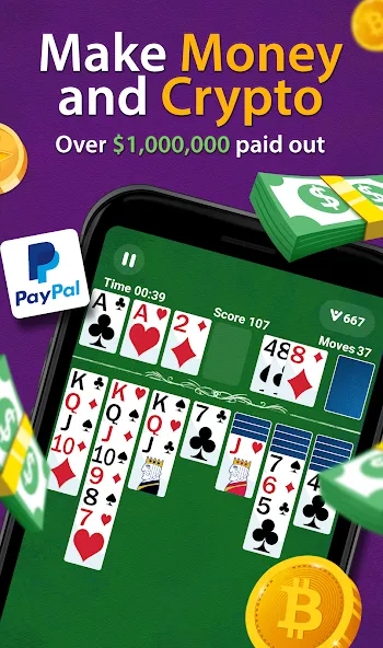 Скачать взломанную Solitaire — Make Money  [МОД Все открыто] — стабильная версия apk на Андроид screen 1