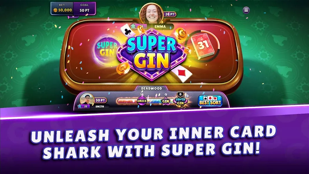 Скачать взломанную Gin Rummy Super — Card Game (Джин Рамми Супер)  [МОД Бесконечные монеты] — полная версия apk на Андроид screen 1