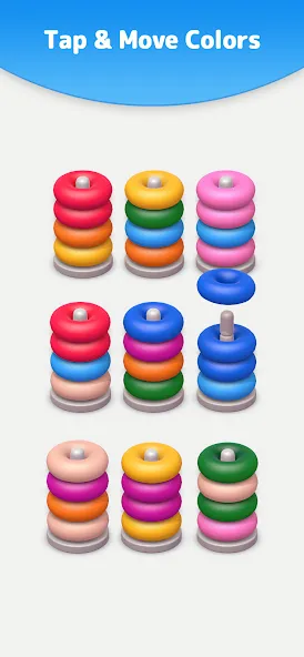 Скачать взломанную Color Sort 3D — Hoop Stack  [МОД Mega Pack] — последняя версия apk на Андроид screen 3