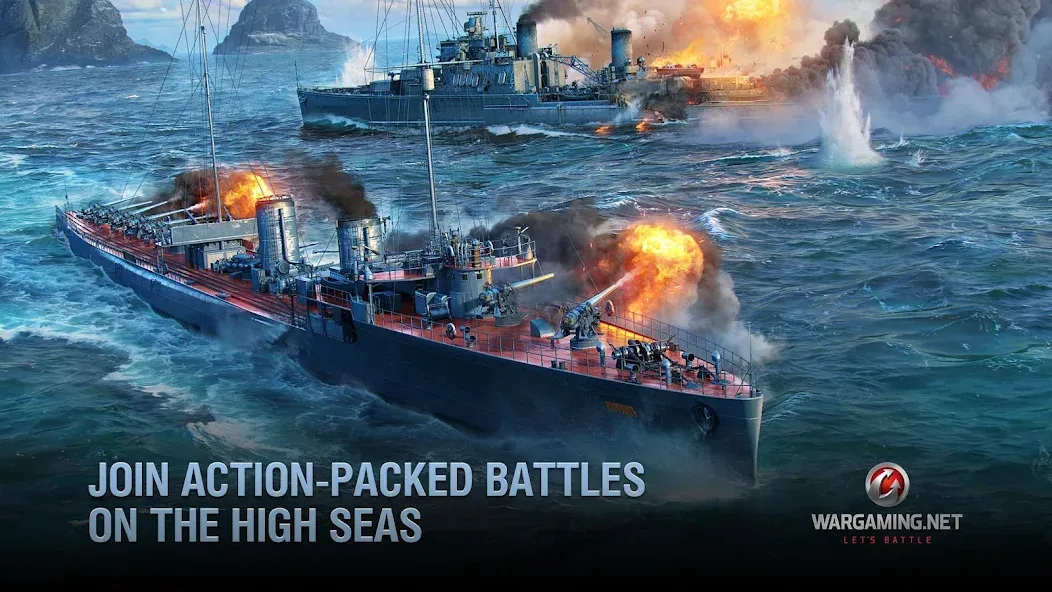 Скачать взлом World of Warships Blitz War (Ворлд оф Варшипс Блиц Вар)  [МОД Бесконечные монеты] — полная версия apk на Андроид screen 2