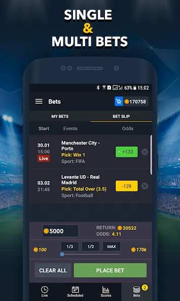 Скачать взломанную Sports Betting Game — BETUP  [МОД Бесконечные деньги] — последняя версия apk на Андроид screen 5